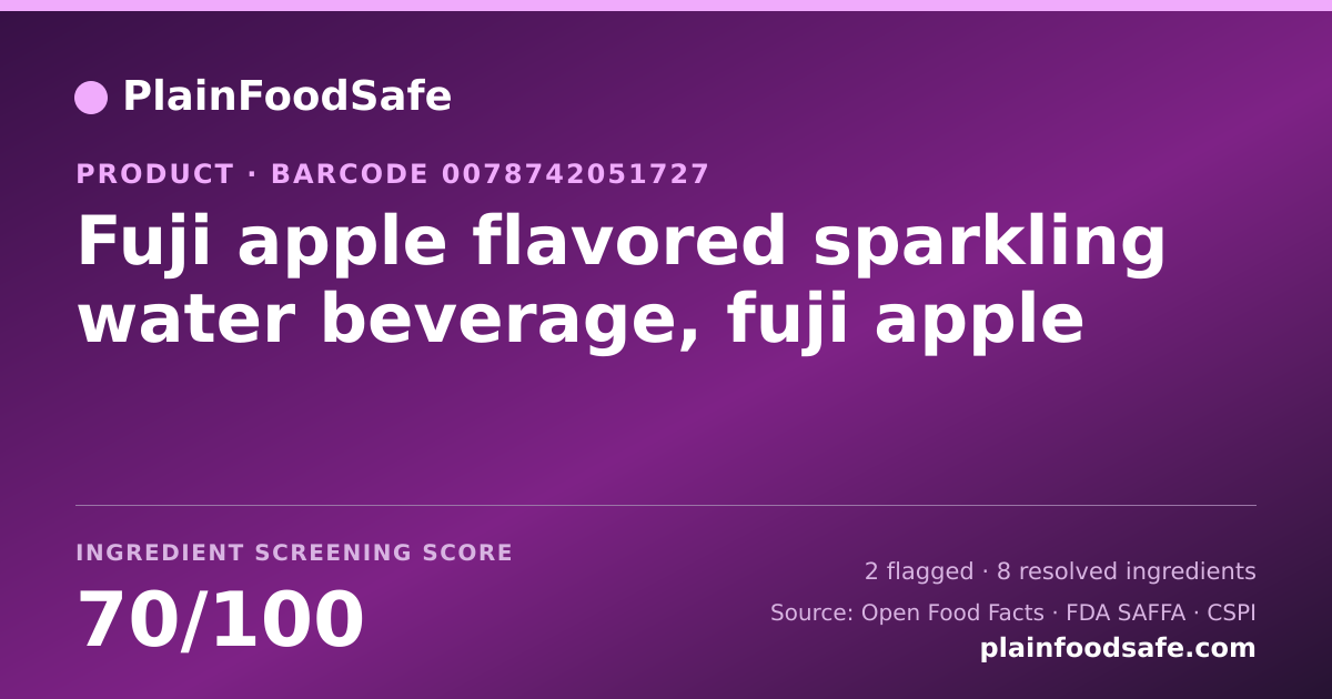Share card for Fuji apple flavored sparkling water beverage, fuji apple Food Ingredient Profile