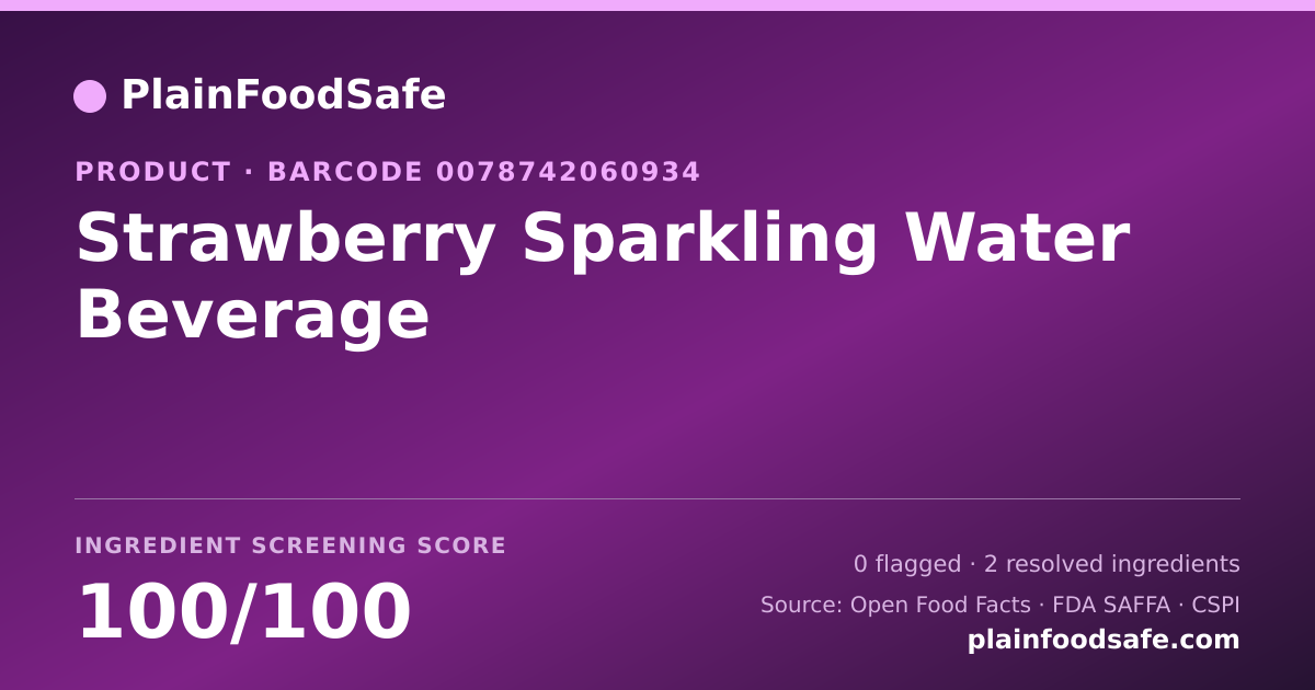 Share card for Strawberry Sparkling Water Beverage Food Ingredient Profile