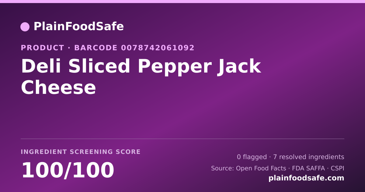 Share card for Deli Sliced Pepper Jack Cheese Food Ingredient Profile