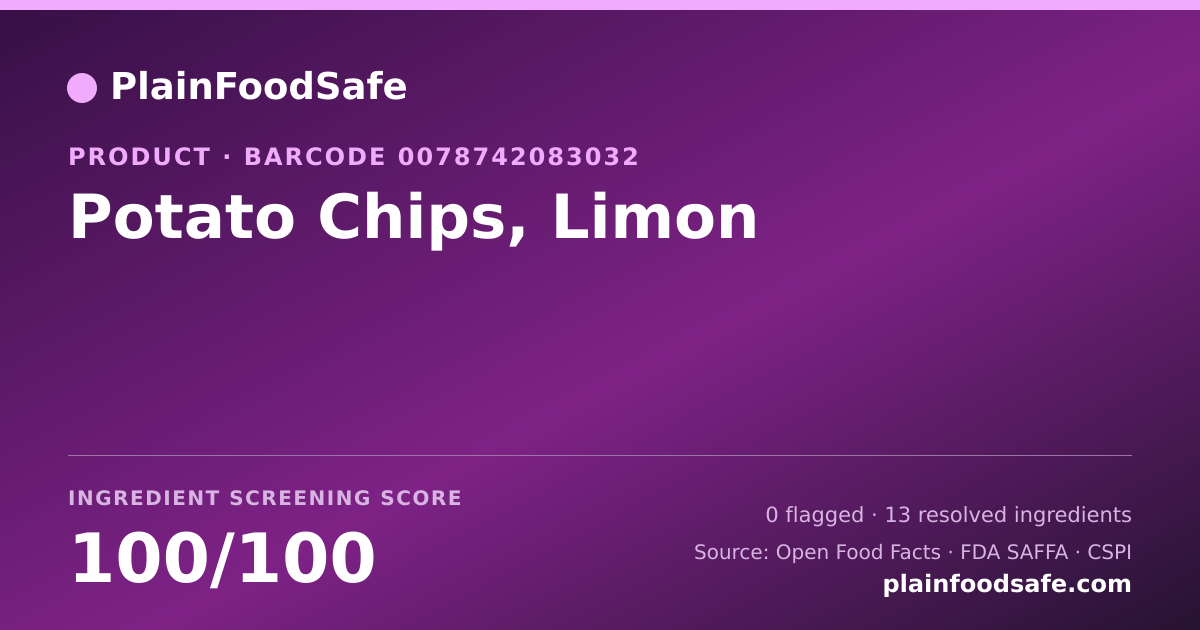 Share card for Potato Chips, Limon Food Ingredient Profile