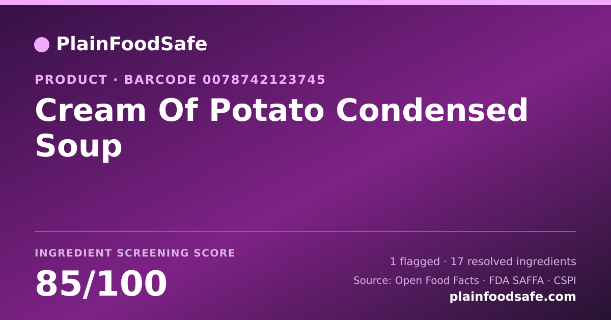 Share card for Cream Of Potato Condensed Soup Food Ingredient Profile