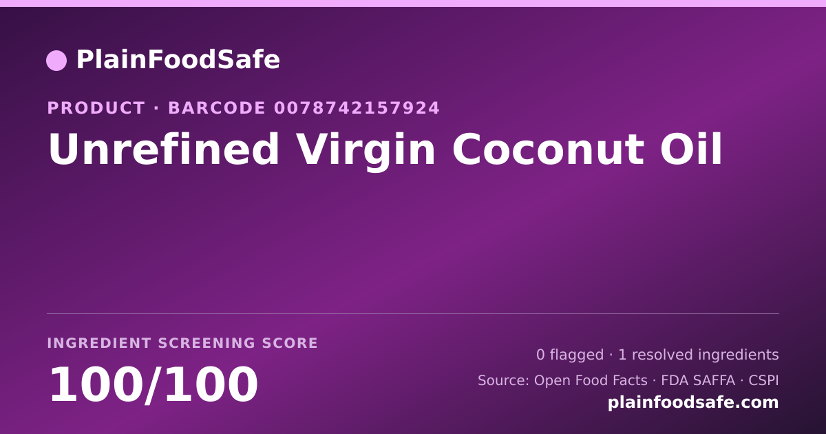 Share card for Unrefined Virgin Coconut Oil Food Ingredient Profile