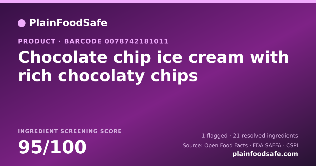 Share card for Chocolate chip ice cream with rich chocolaty chips Food Ingredient Profile