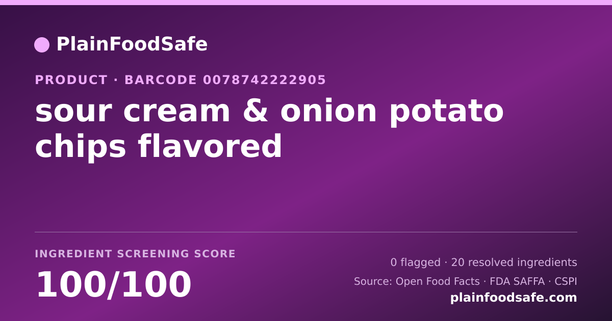Share card for sour cream & onion potato chips flavored Food Ingredient Profile