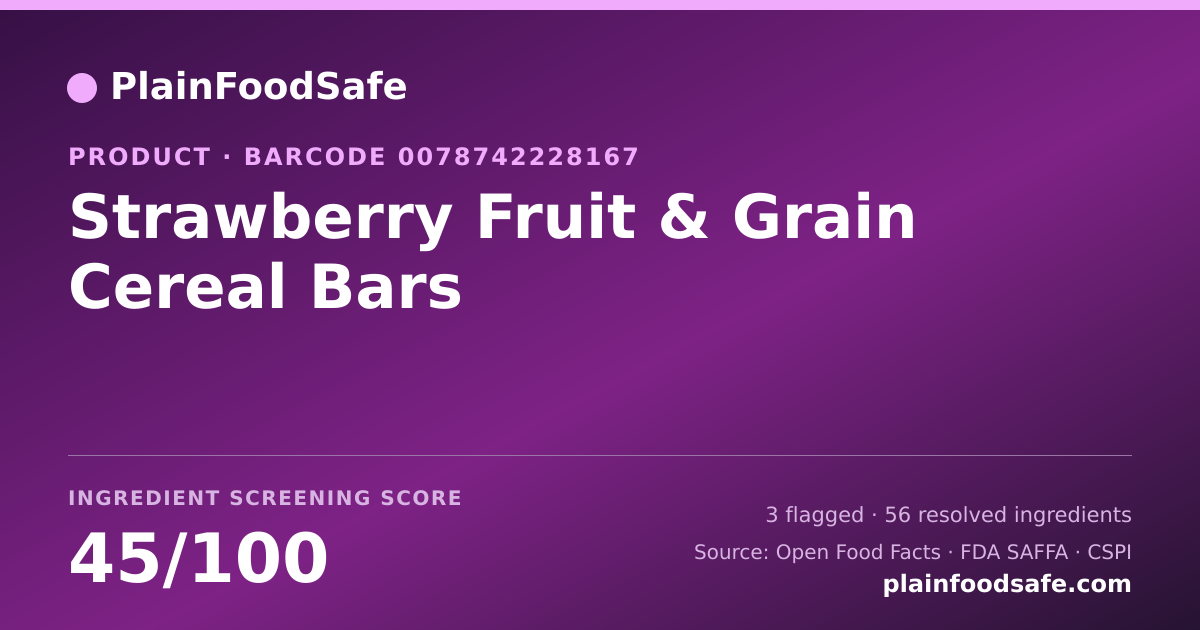 Share card for Strawberry Fruit & Grain Cereal Bars Food Ingredient Profile