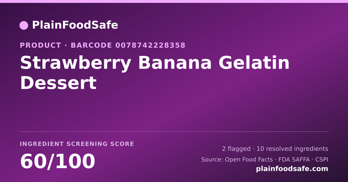 Share card for Strawberry Banana Gelatin Dessert Food Ingredient Profile