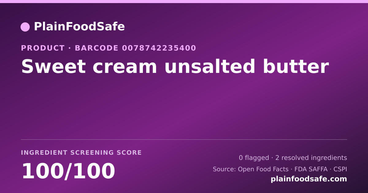 Share card for Sweet cream unsalted butter Food Ingredient Profile