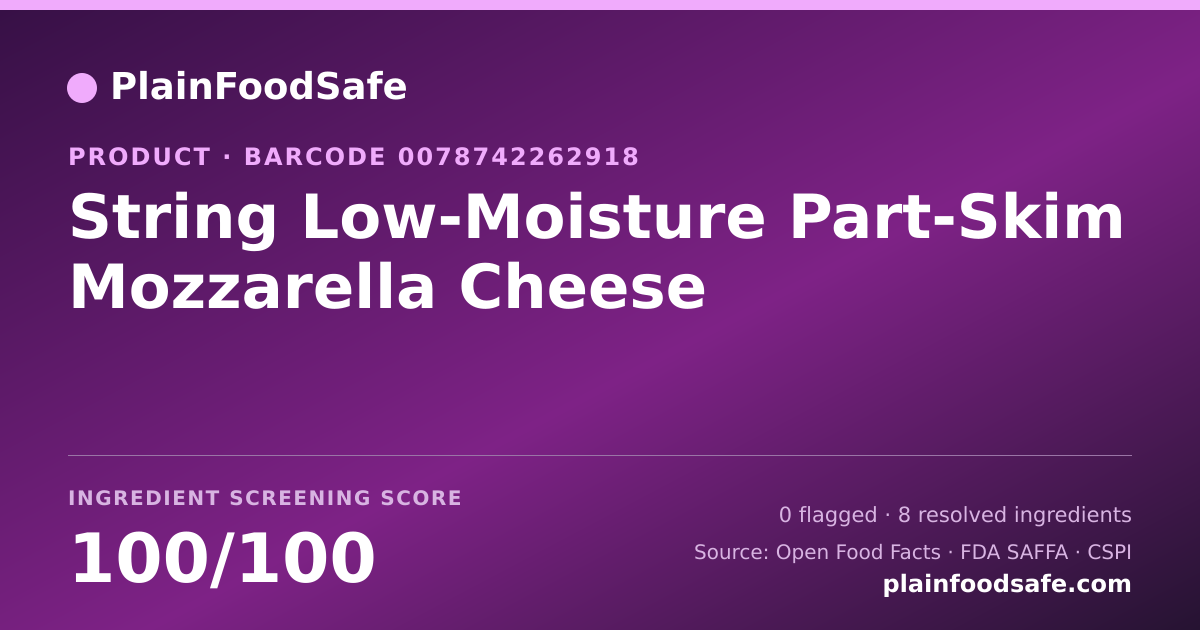Share card for String Low-Moisture Part-Skim Mozzarella Cheese Food Ingredient Profile