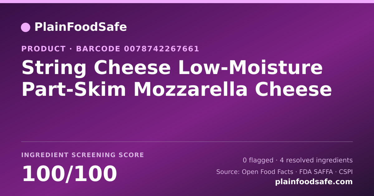 Share card for String Cheese Low-Moisture Part-Skim Mozzarella Cheese Food Ingredient Profile
