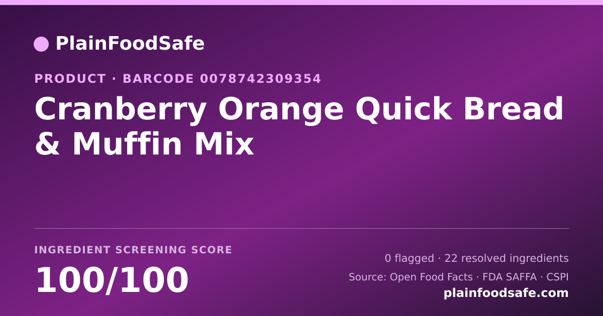 Share card for Cranberry Orange Quick Bread & Muffin Mix Food Ingredient Profile