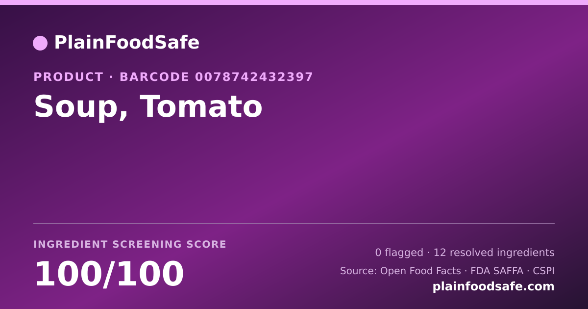 Share card for Soup, Tomato Food Ingredient Profile
