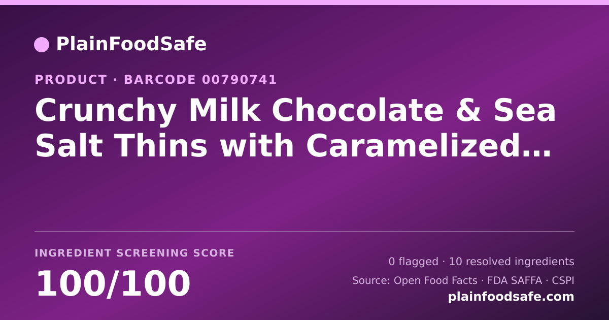 Share card for Crunchy Milk Chocolate & Sea Salt Thins with Caramelized Candy Bits Food Ingredient Profile
