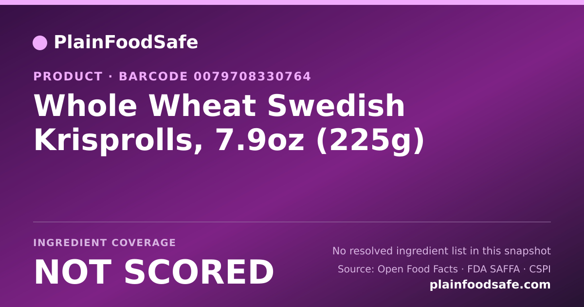 Share card for Whole Wheat Swedish Krisprolls, 7.9oz (225g) Food Ingredient Profile