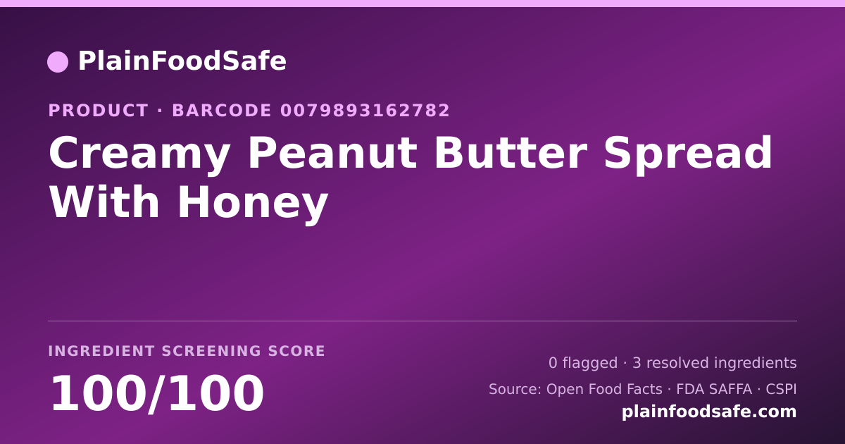 Share card for Creamy Peanut Butter Spread With Honey Food Ingredient Profile