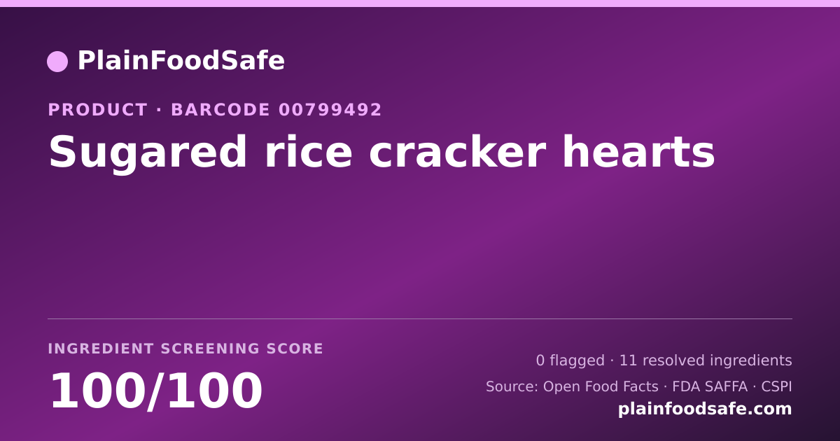 Share card for Sugared rice cracker hearts Food Ingredient Profile