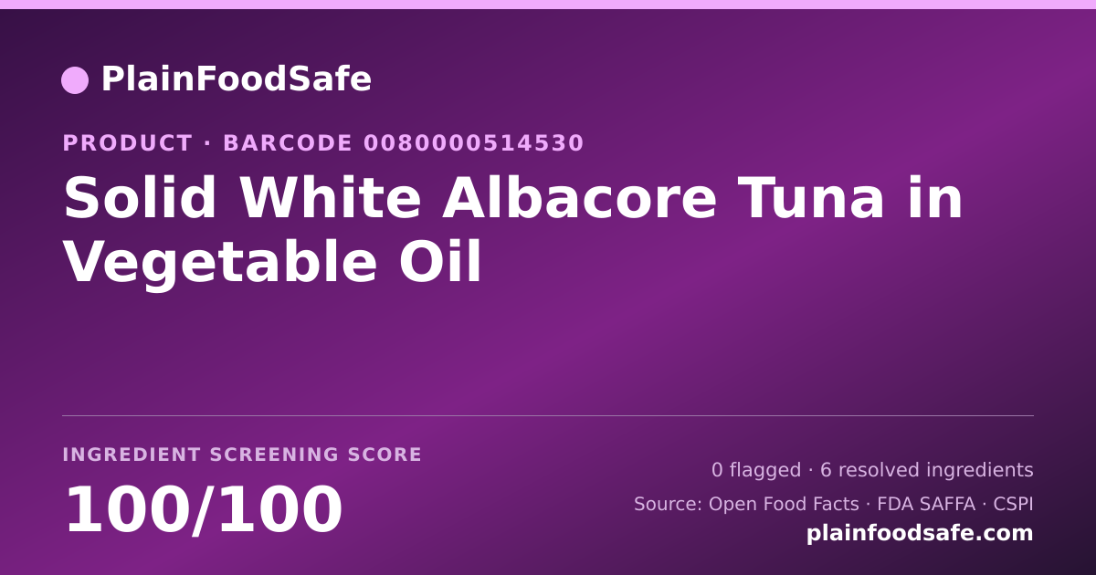 Share card for Solid White Albacore Tuna in Vegetable Oil Food Ingredient Profile