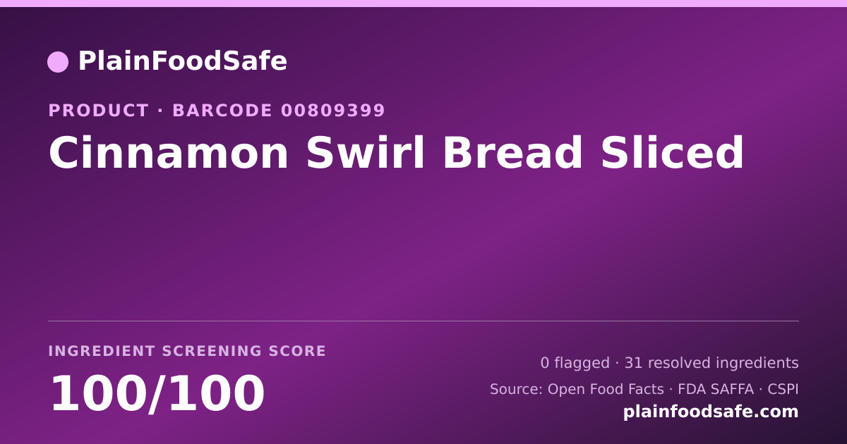 Share card for Cinnamon Swirl Bread Sliced Food Ingredient Profile