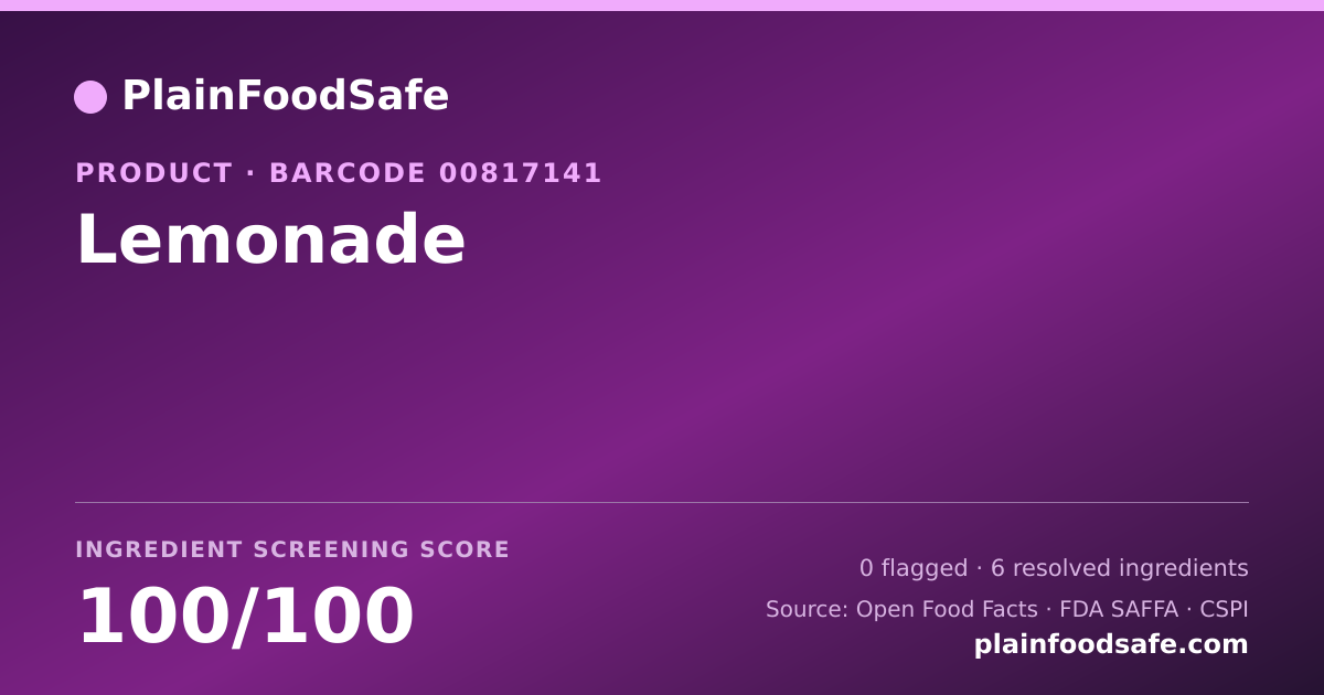 Share card for Lemonade Food Ingredient Profile