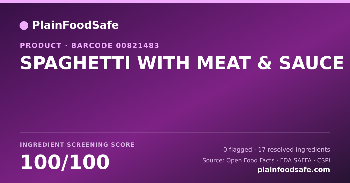 Share card for SPAGHETTI WITH MEAT & SAUCE Food Ingredient Profile
