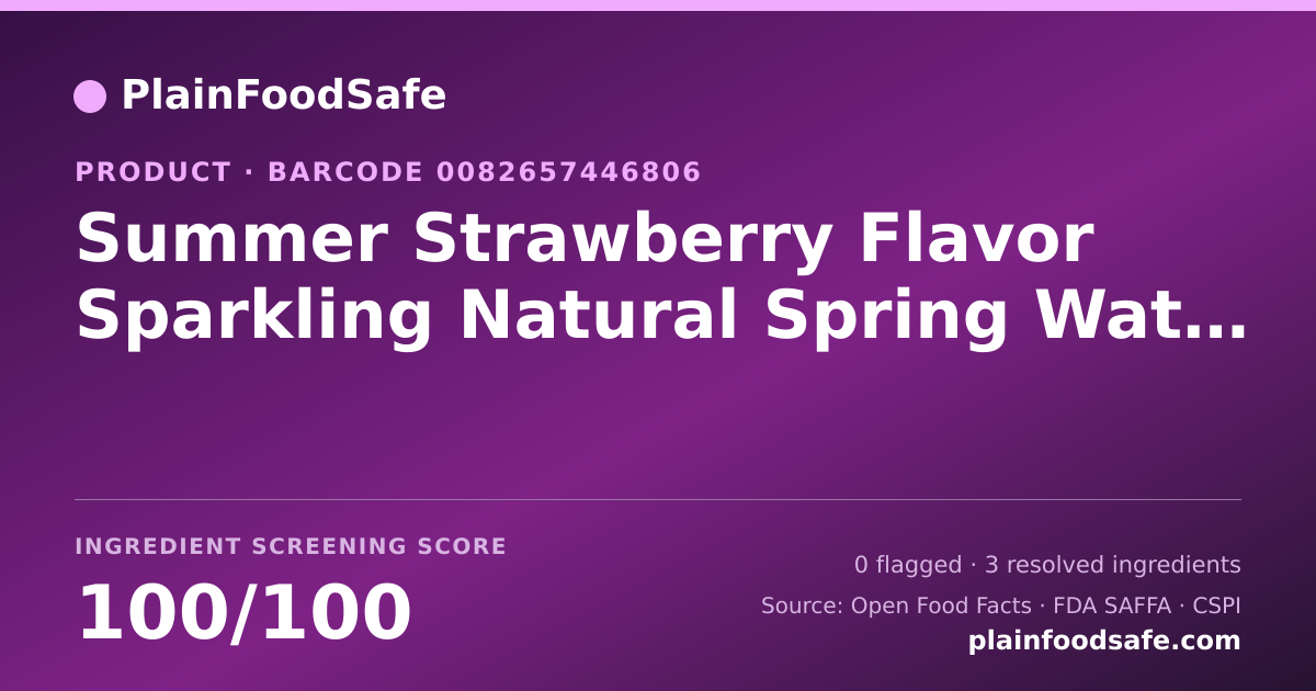 Share card for Summer Strawberry Flavor Sparkling Natural Spring Water, Summer Strawberry Food Ingredient Profile