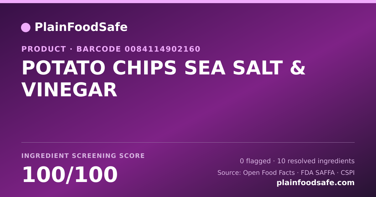 Share card for POTATO CHIPS SEA SALT & VINEGAR Food Ingredient Profile
