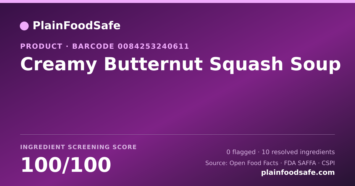 Share card for Creamy Butternut Squash Soup Food Ingredient Profile