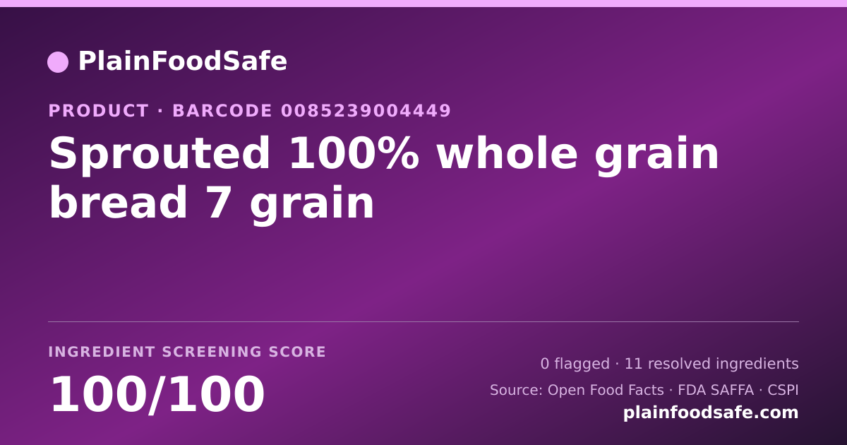 Share card for Sprouted 100% whole grain bread 7 grain Food Ingredient Profile