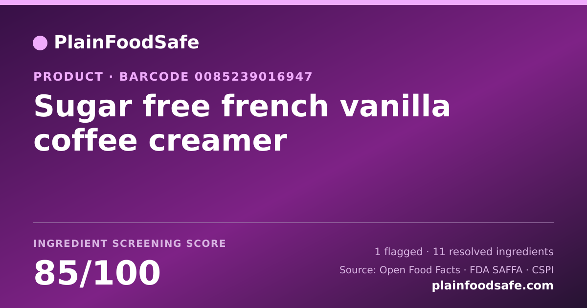 Share card for Sugar free french vanilla coffee creamer Food Ingredient Profile