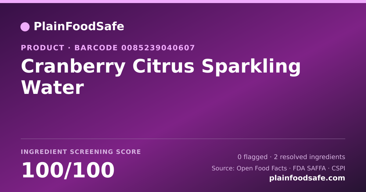 Share card for Cranberry Citrus Sparkling Water Food Ingredient Profile