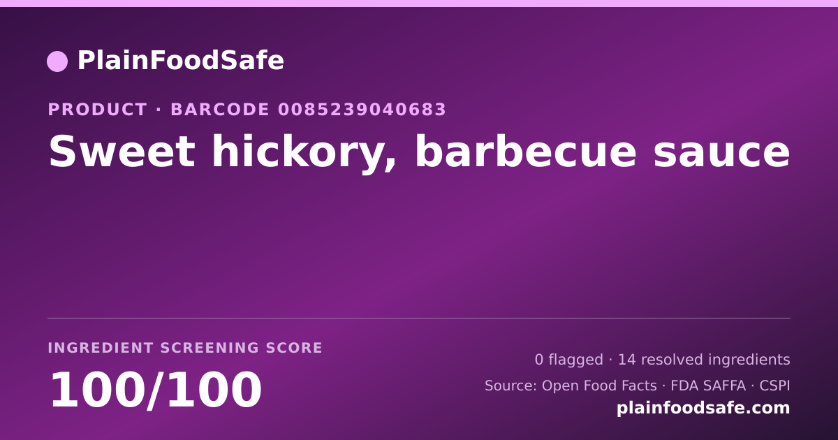 Share card for Sweet hickory, barbecue sauce Food Ingredient Profile