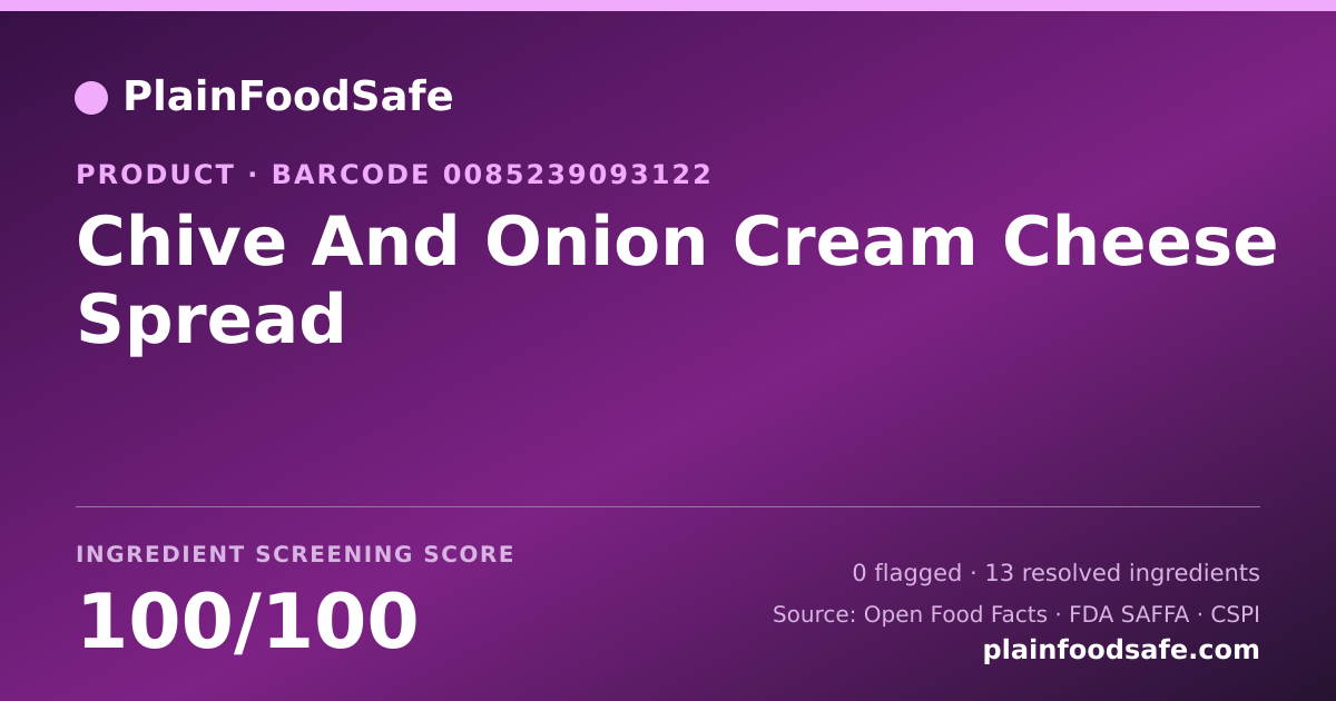 Share card for Chive And Onion Cream Cheese Spread Food Ingredient Profile