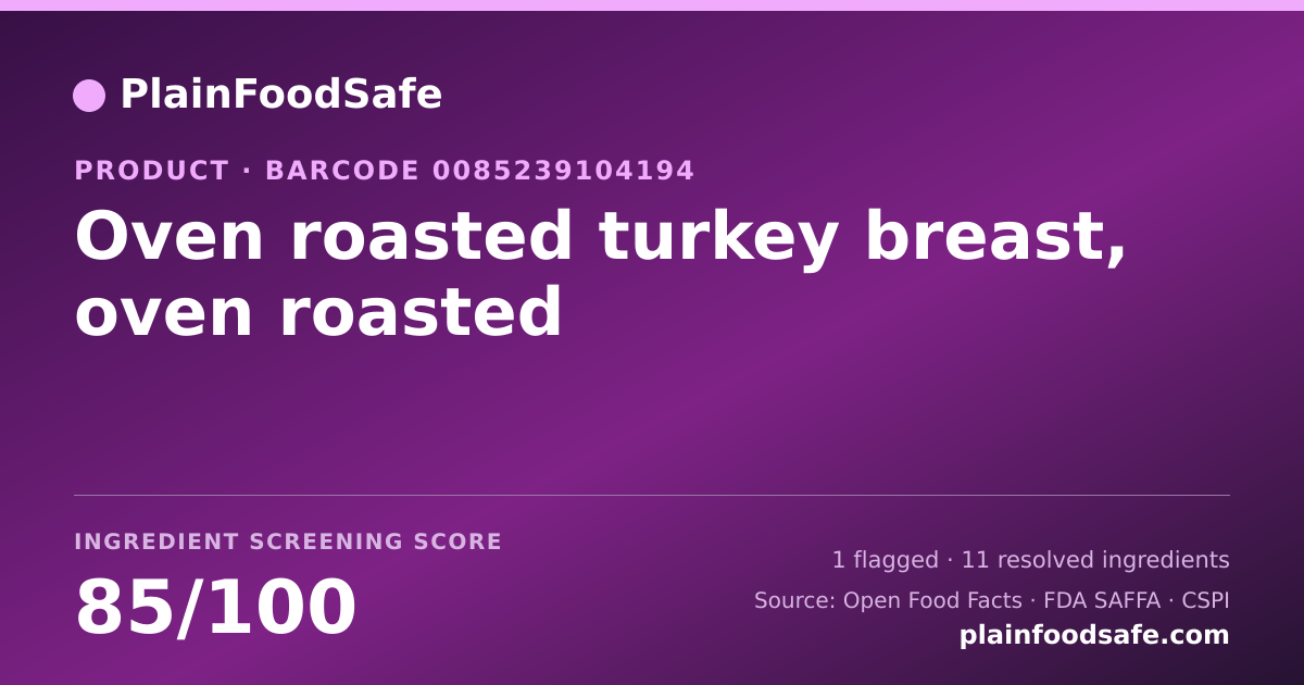 Share card for Oven roasted turkey breast, oven roasted Food Ingredient Profile