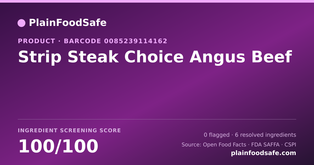 Share card for Strip Steak Choice Angus Beef Food Ingredient Profile