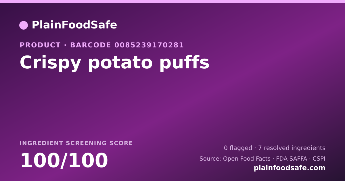 Share card for Crispy potato puffs Food Ingredient Profile