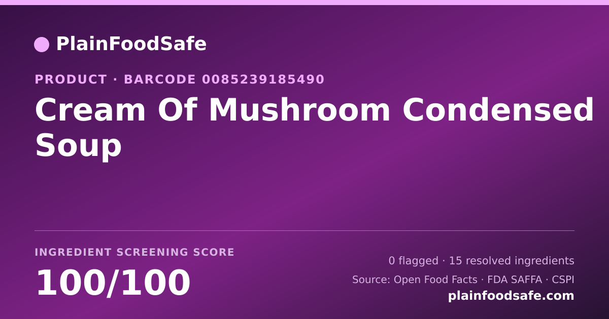 Share card for Cream Of Mushroom Condensed Soup Food Ingredient Profile