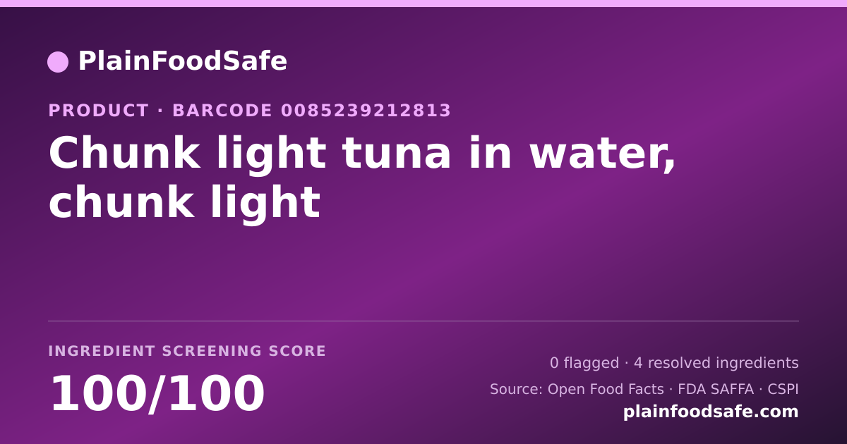 Share card for Chunk light tuna in water, chunk light Food Ingredient Profile