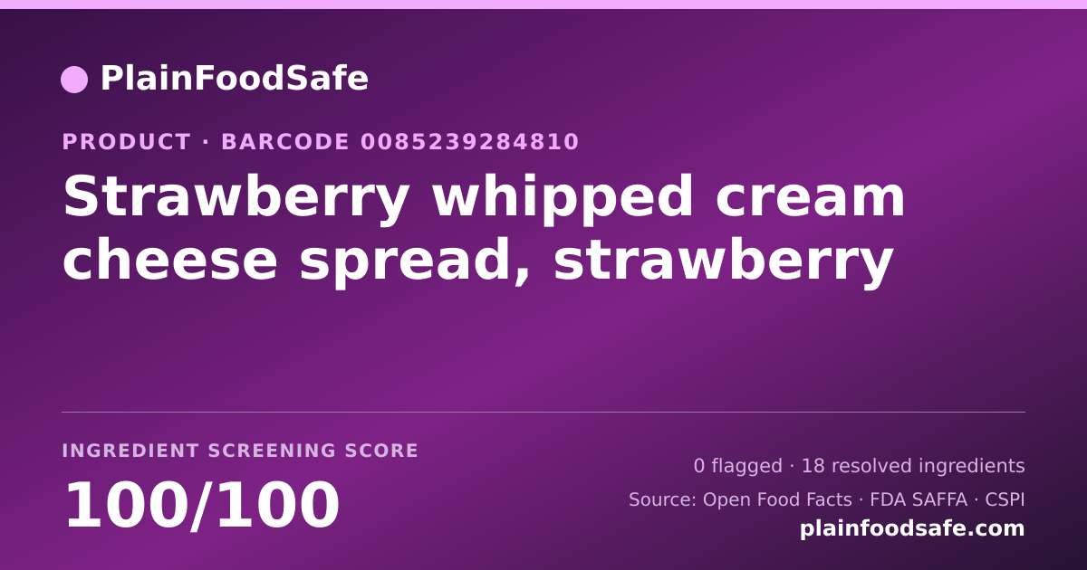 Share card for Strawberry whipped cream cheese spread, strawberry Food Ingredient Profile