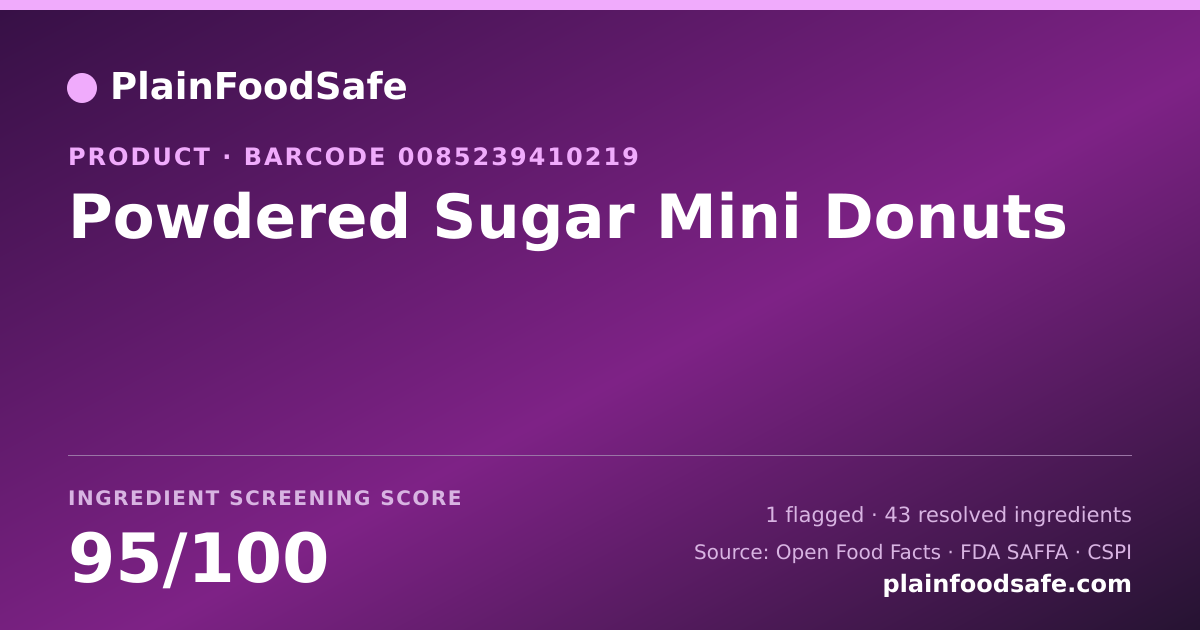 Share card for Powdered Sugar Mini Donuts Food Ingredient Profile