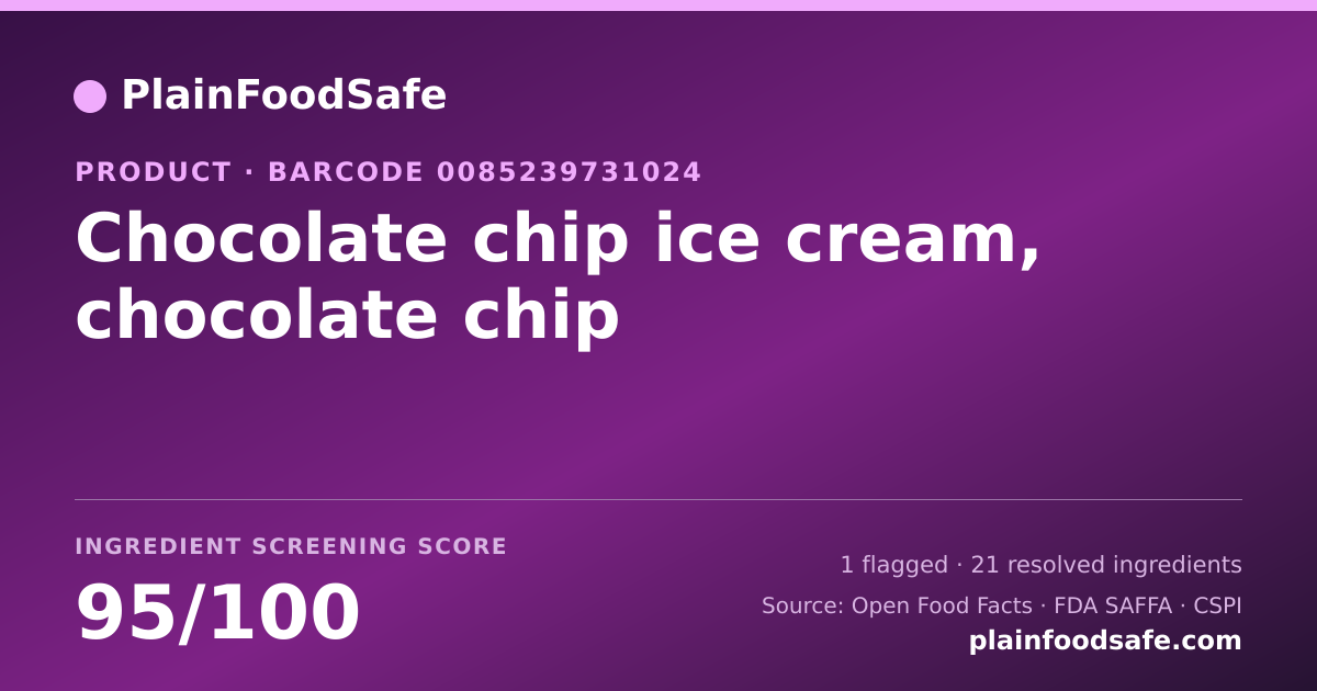 Share card for Chocolate chip ice cream, chocolate chip Food Ingredient Profile