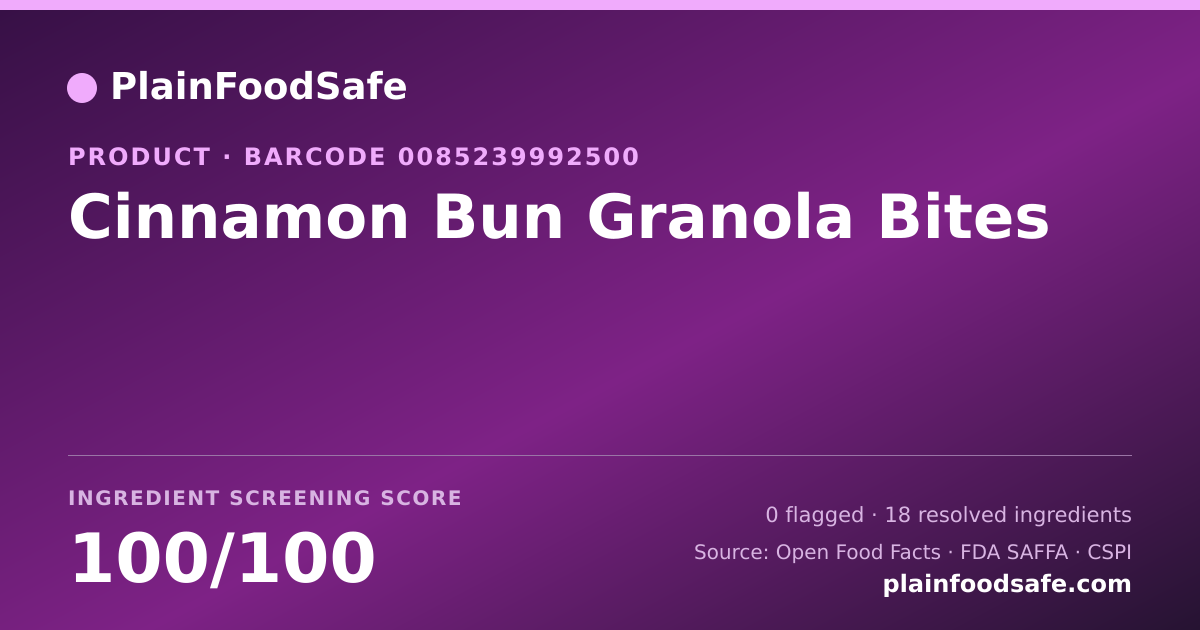 Share card for Cinnamon Bun Granola Bites Food Ingredient Profile