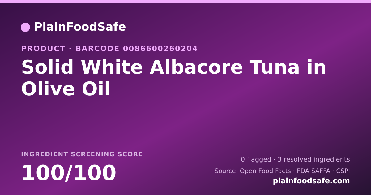 Share card for Solid White Albacore Tuna in Olive Oil Food Ingredient Profile