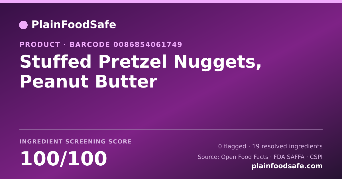 Share card for Stuffed Pretzel Nuggets, Peanut Butter Food Ingredient Profile