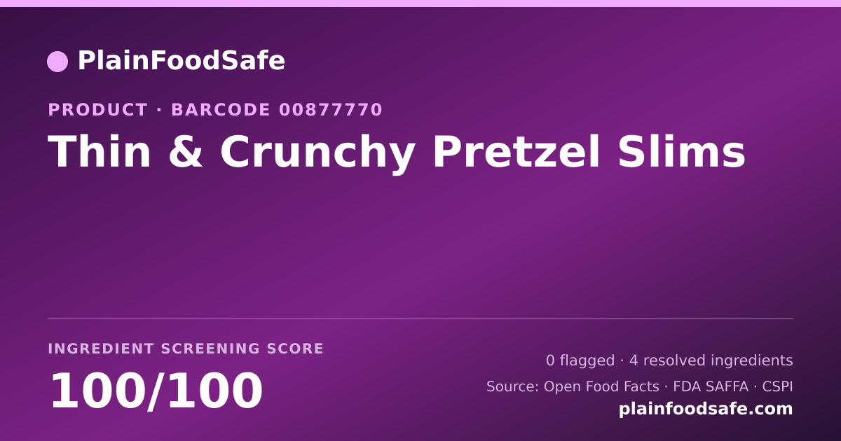 Share card for Thin & Crunchy Pretzel Slims Food Ingredient Profile