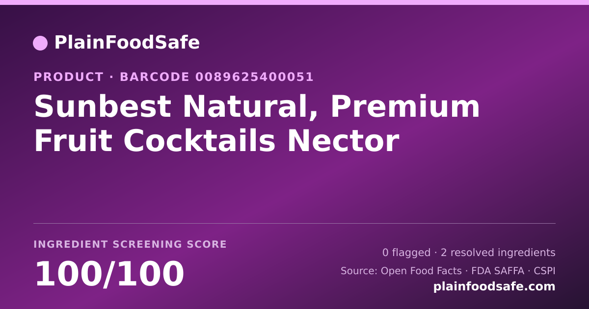 Share card for Sunbest Natural, Premium Fruit Cocktails Nector Food Ingredient Profile