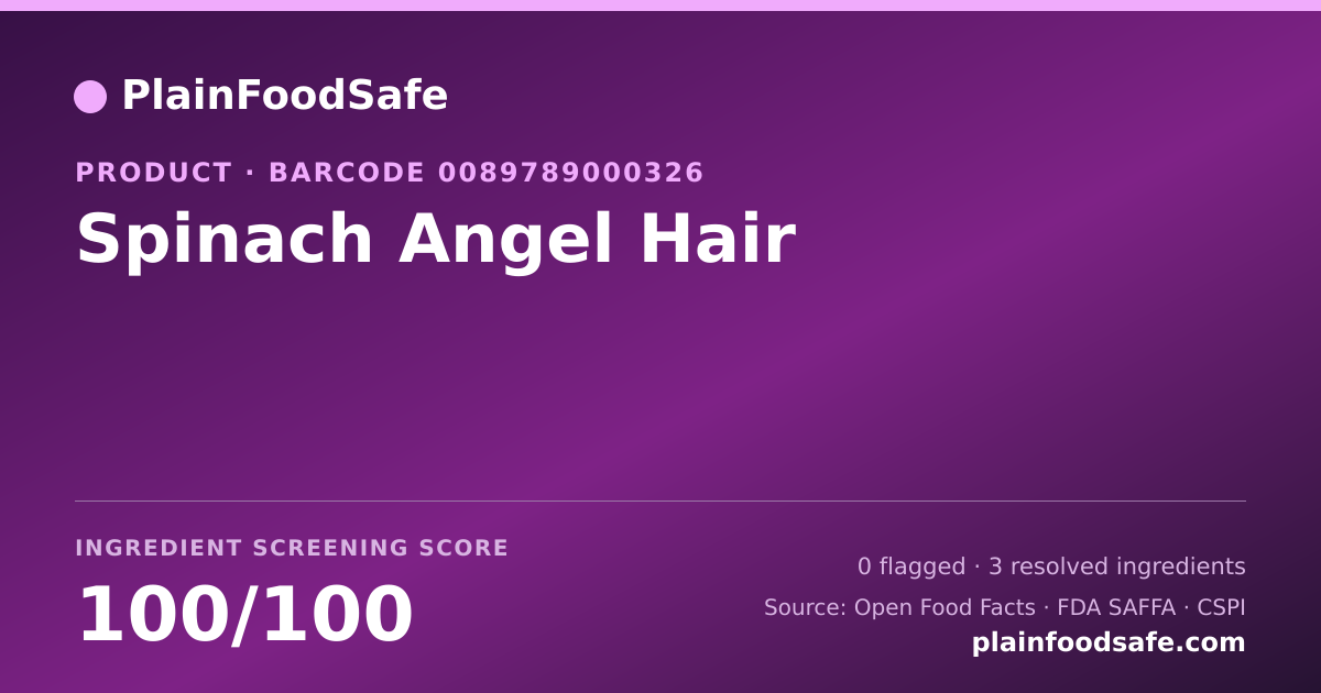 Share card for Spinach Angel Hair Food Ingredient Profile