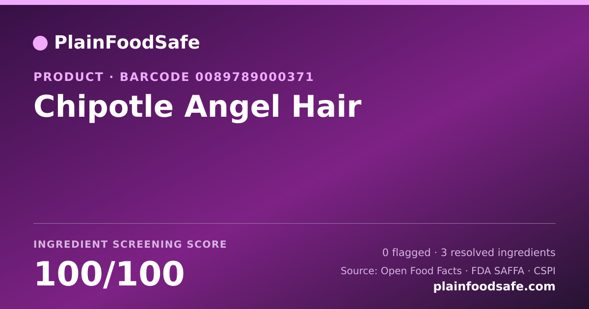 Share card for Chipotle Angel Hair Food Ingredient Profile
