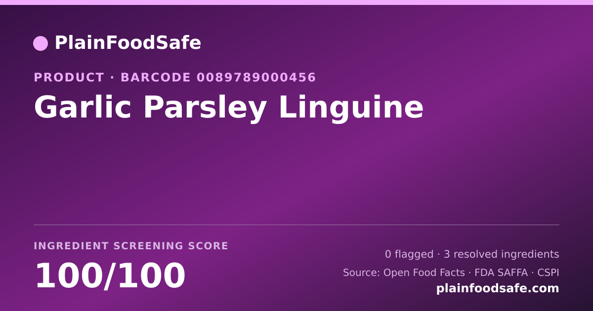 Share card for Garlic Parsley Linguine Food Ingredient Profile