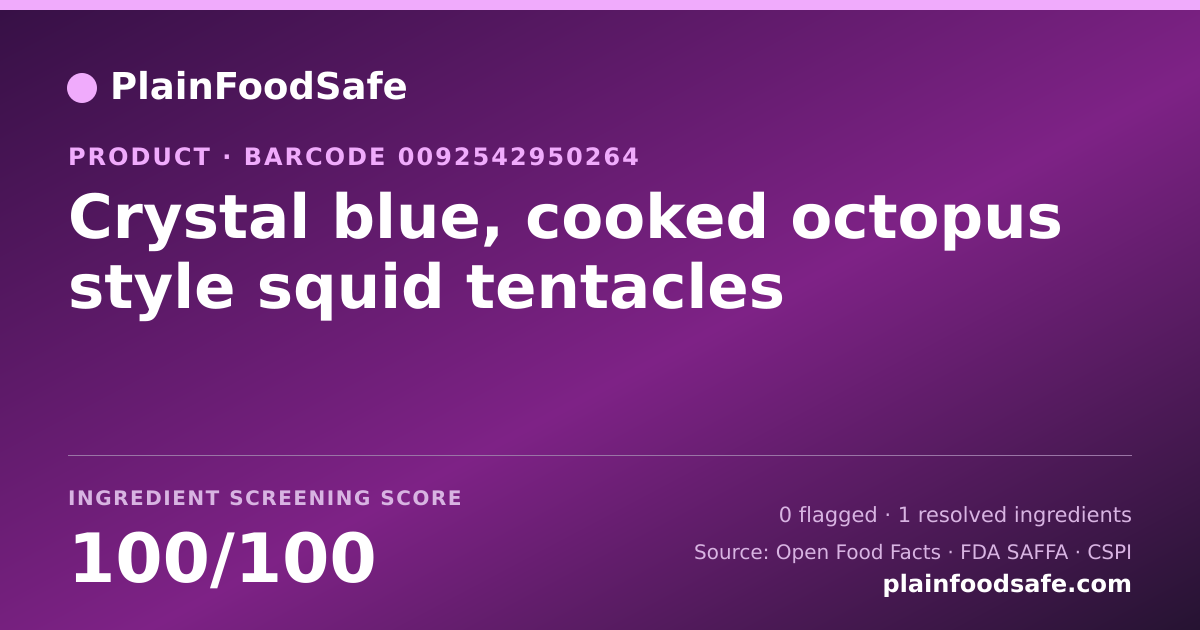 Share card for Crystal blue, cooked octopus style squid tentacles Food Ingredient Profile