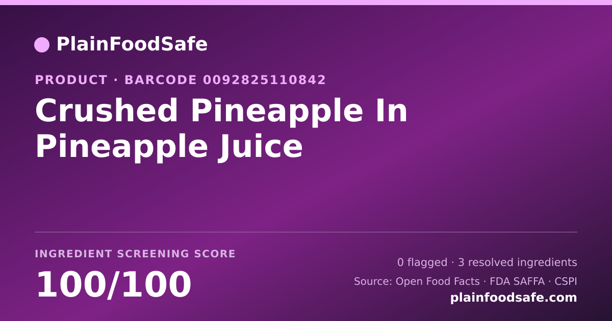 Share card for Crushed Pineapple In Pineapple Juice Food Ingredient Profile