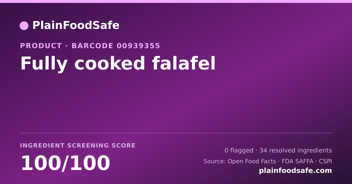 Share card for Fully cooked falafel Food Ingredient Profile